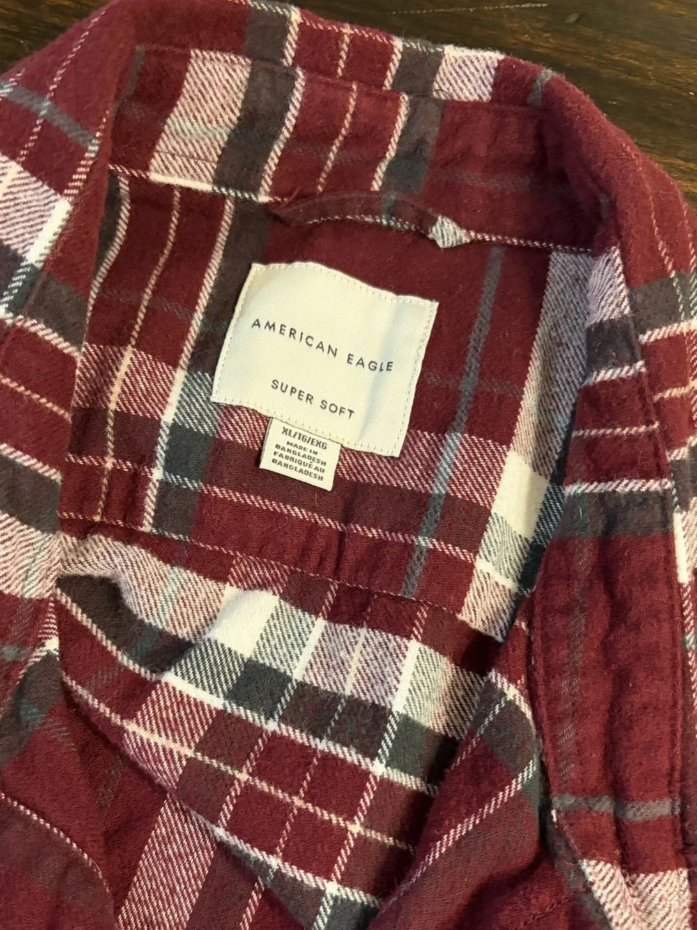 American Eagle Outfitters Burgundy and White Plaid Jean-Style Jacket size xl